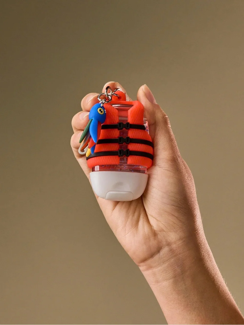 Bath & Body Works Red Life Vest Keychain with Colorful Parrot Charm